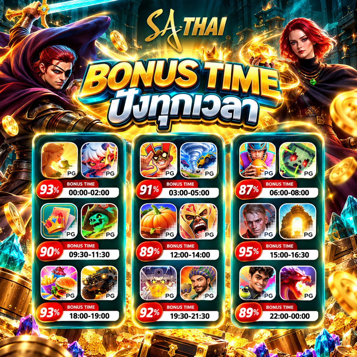 BONUS TIME ทั้งคืน โบนัสทุกสองชั่วโมงตลอด 24 ชม.