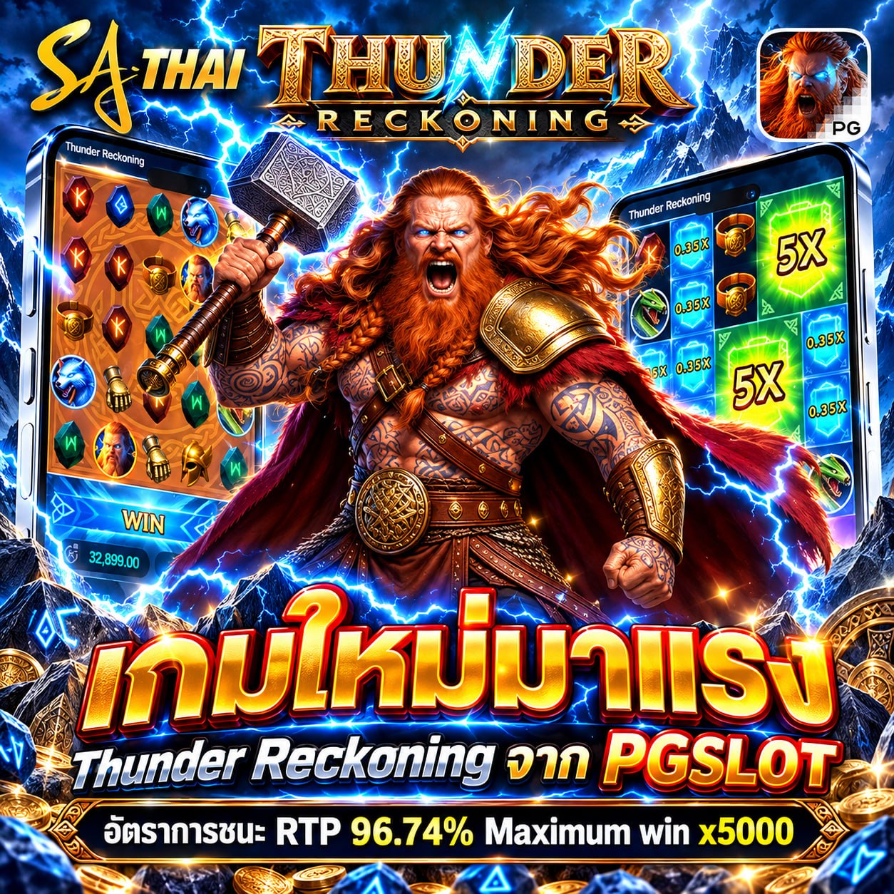 เกมใหม่มารง Thunder Reckoning จาก PGSLOT (RTP 96.74% x5000)